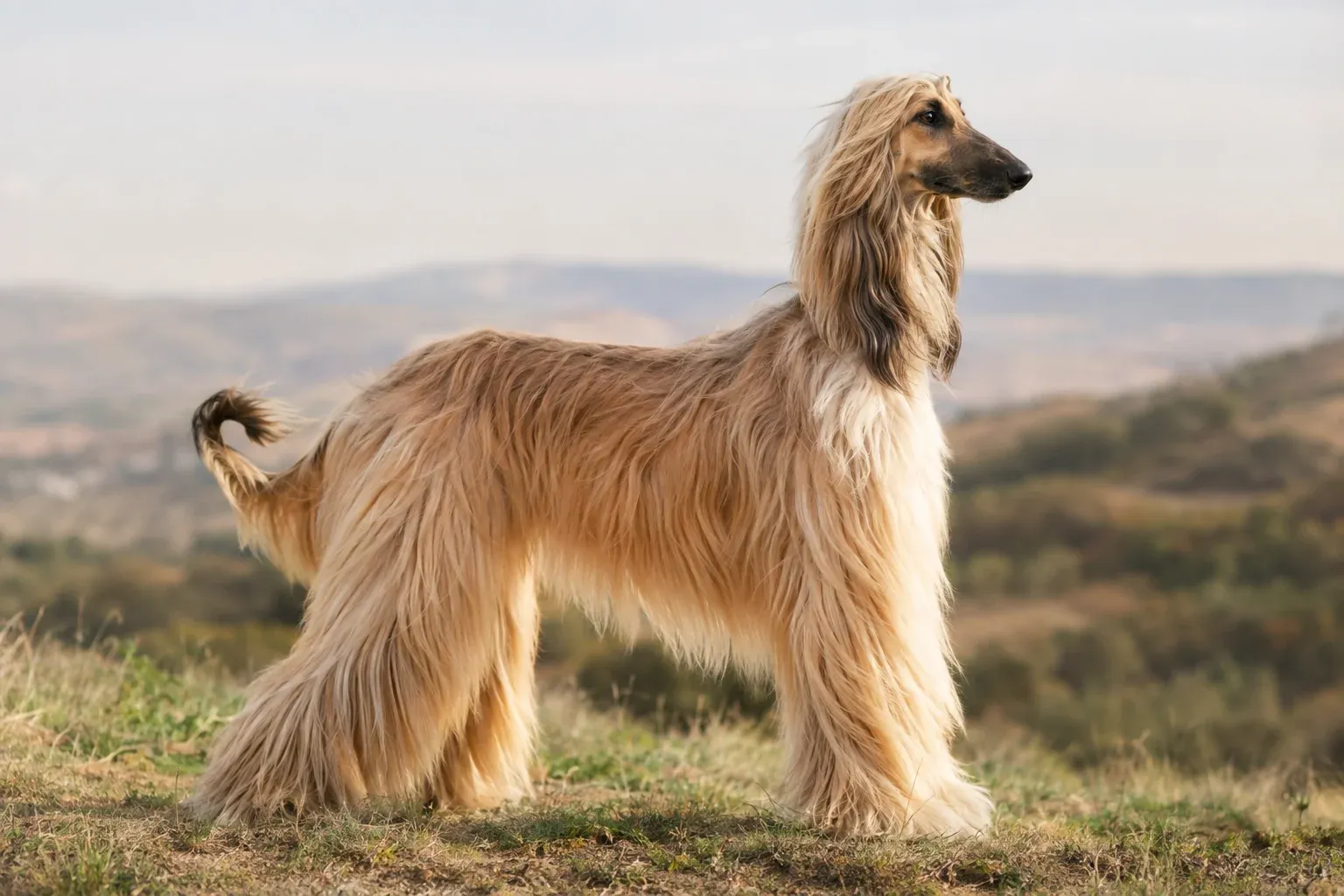 Afghanischer Windhund im Steckbrief: stolzer Hund mit wallendem Langhaar im Profil