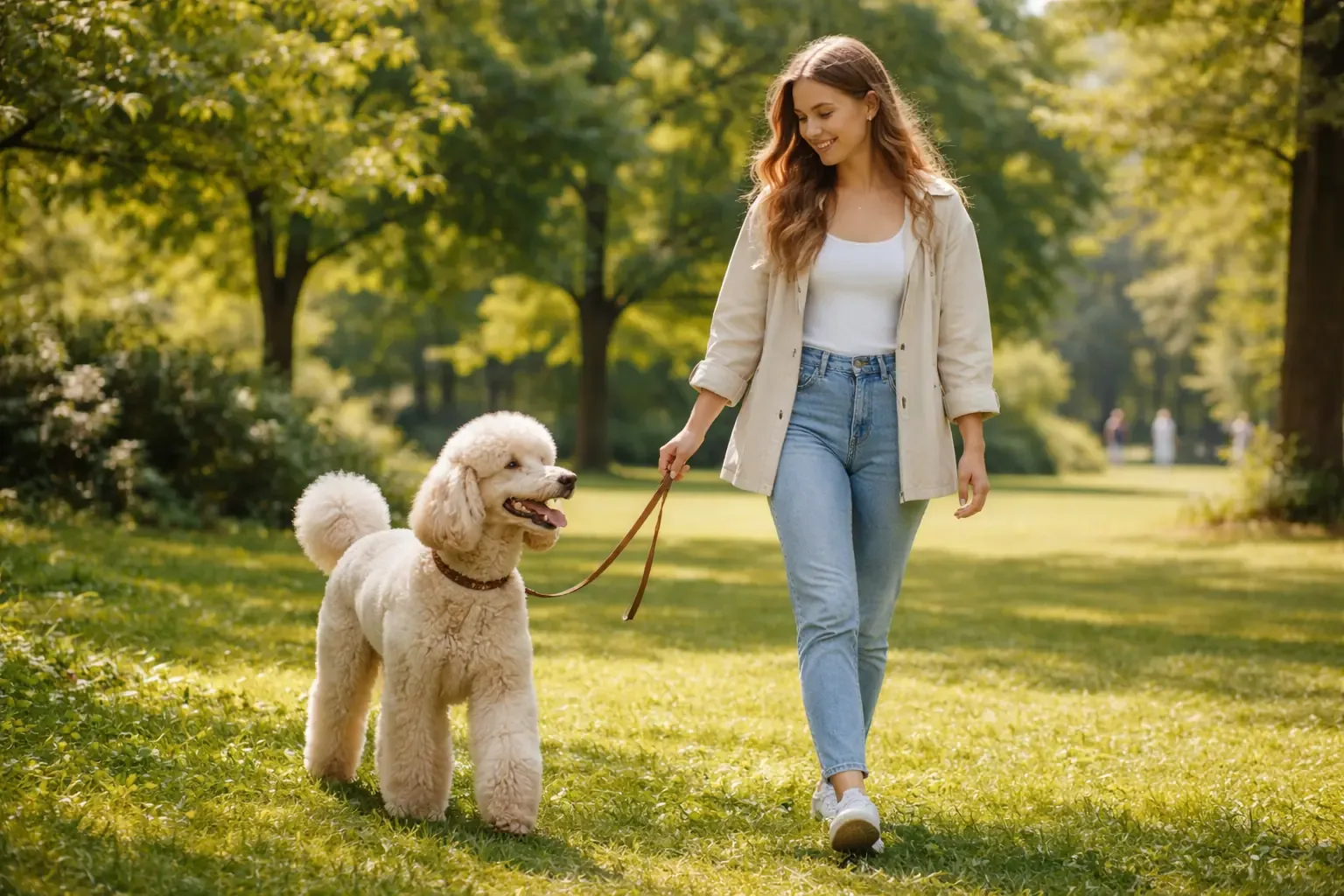 Hunderasse für Anfänger -- Pudel auf einem Spaziergang im Park
