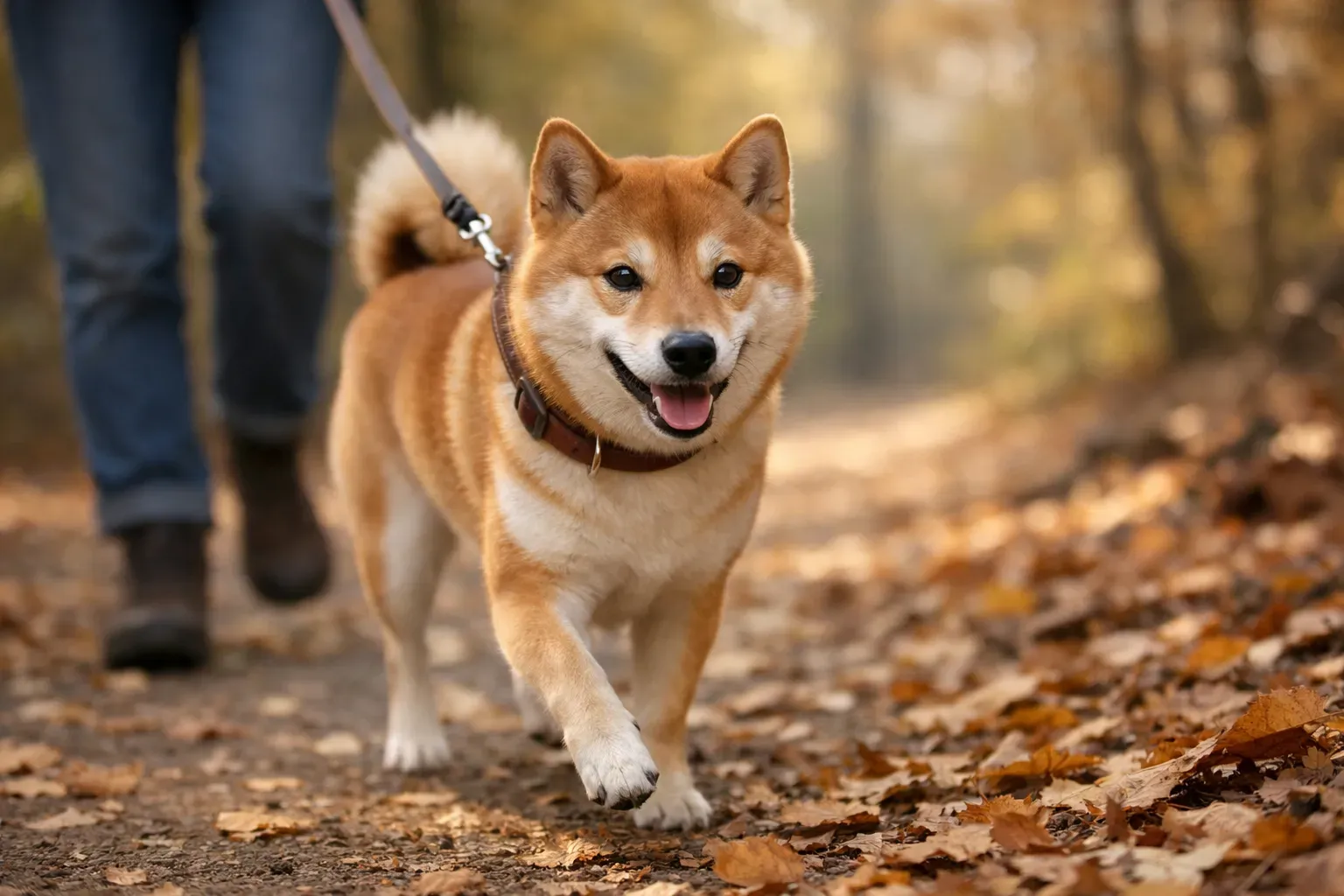 Shiba Inu beim Spaziergang im Herbst – beliebte japanische Hunderasse